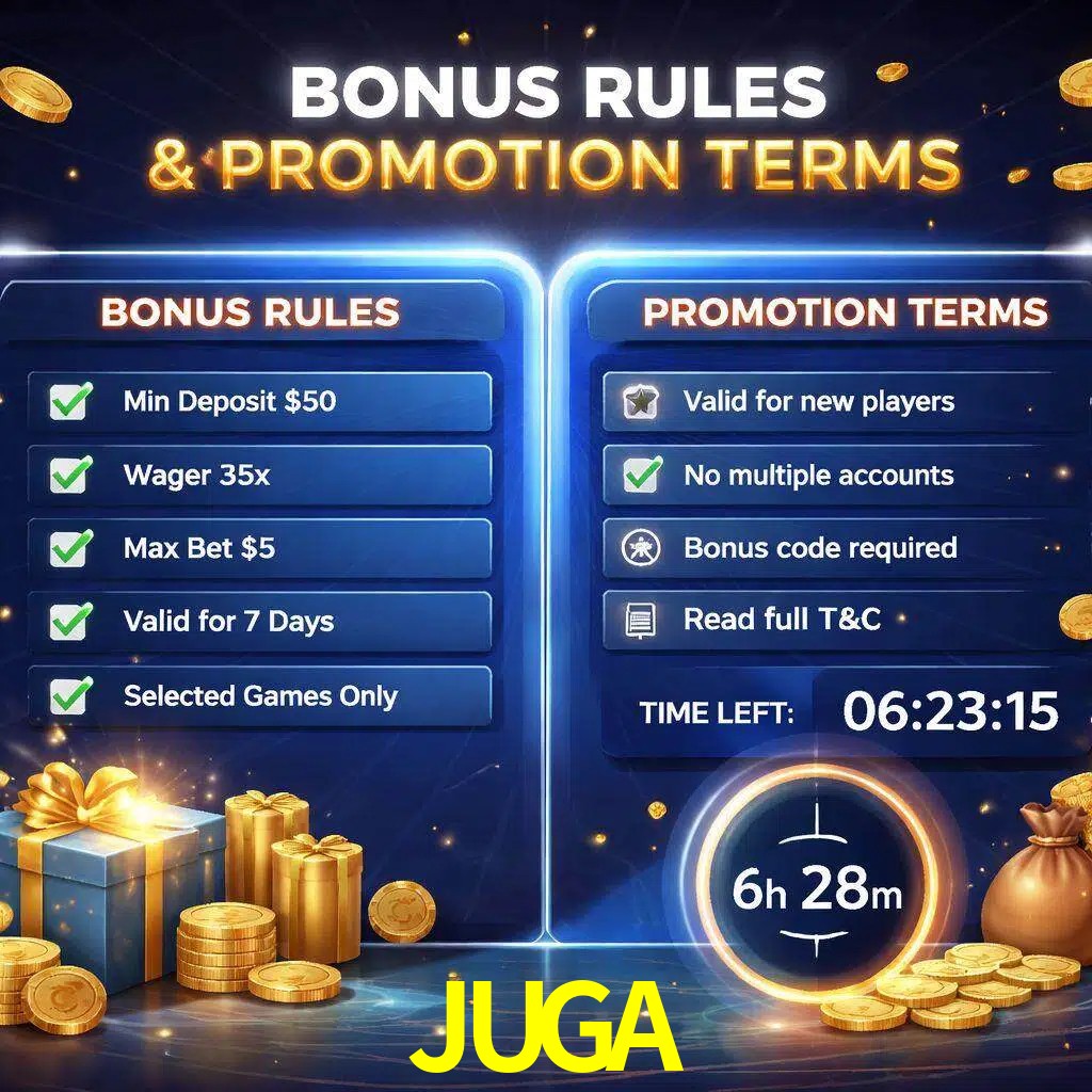 Reglas de promoción JUGA y condiciones de bonos explicadas visualmente